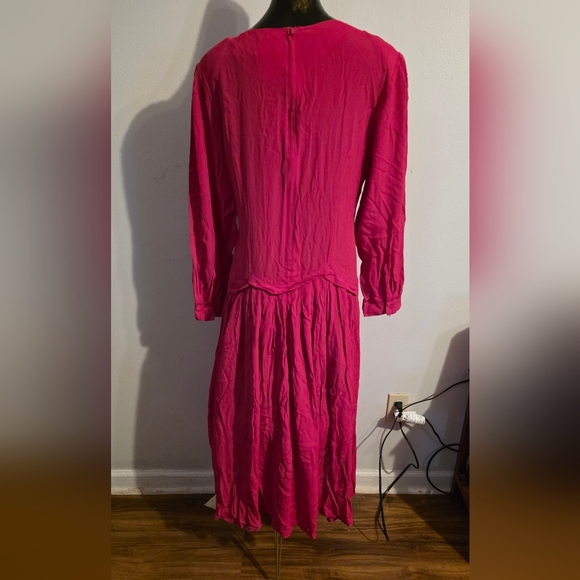 Vintage Sarin New York Beaded Maxi Dress Size M Pink 80s Drop Waist Rayon - Picture 4 of 9